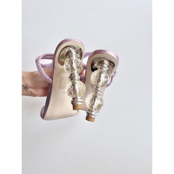 JEFFREY CAMPBELL Gema Lilac Metallic Suede Clear Beaded Heel Sandals, Size 8 - Picture 8 of 12